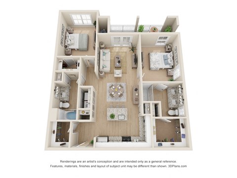 Floor plan for 2 beds, 2 baths, 1218 sqft